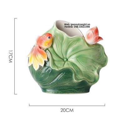 BÌNH HOA SỨ NỔI HOA SEN CÁ THỦ CÔNG